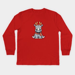 Cute Christmas Rhino Kids Long Sleeve T-Shirt